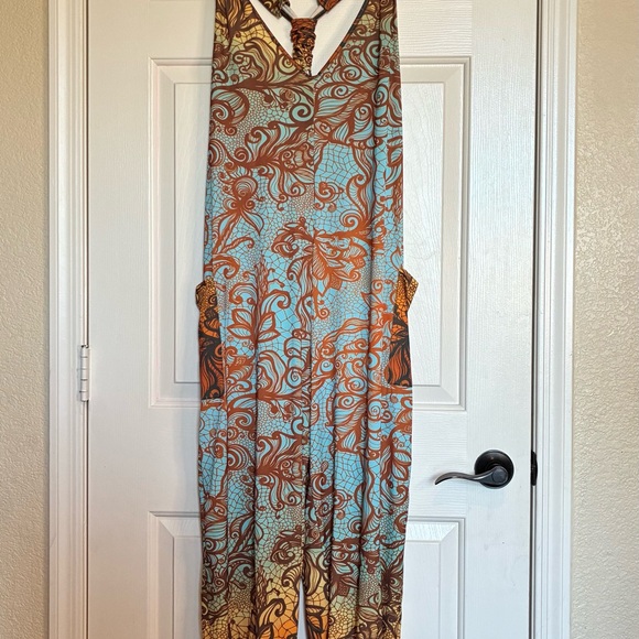 lily by firmiana Pants - Bohemian Blue and Brown Maxi Jumpsuit